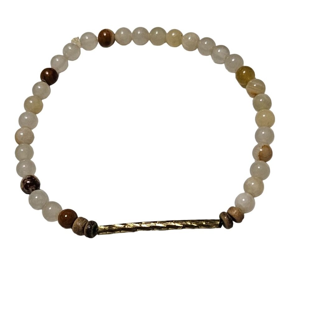Boho Natural Stone Beaded Bracelet Brass Accents Minimalist Fashion Jewelry Wome
